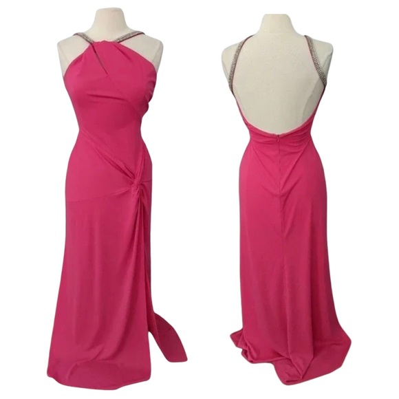 Nicole Bakti Pink Rhinestone Formal Dress, with Slit. - Picture 2 of 2
